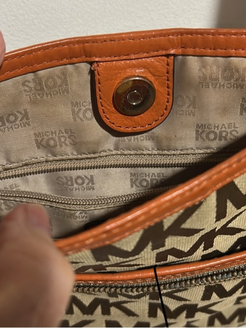 Michael Kors Brown MK Logo Belt Bag with Orange Trim - Picture 7 of 7
